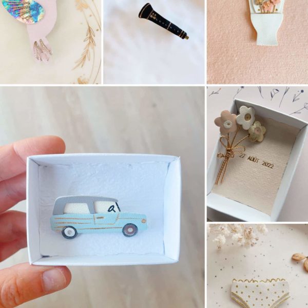 Personnalisation & sur-mesure – Broches personnalisées en cuir avec dorure à chaud © Du vent dans mes valises