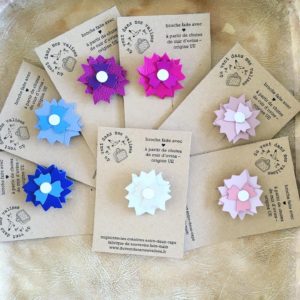du vent dans mes valises - broches en cuir bleuet fleurs sauvages centaurées made in France