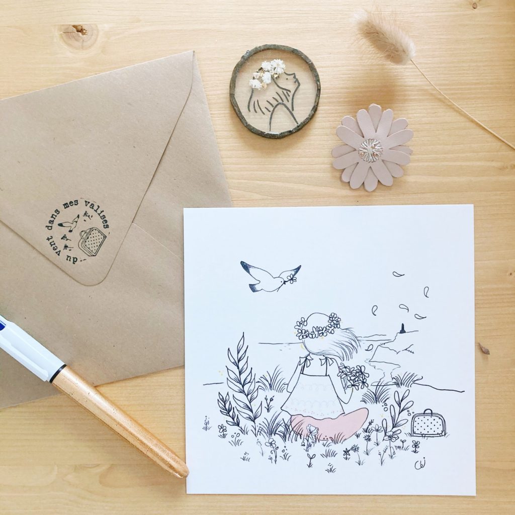 carte illustrée poétique fabrication artisanale française, le bouquet - du vent dans mes valises x Eulalie sous la lune