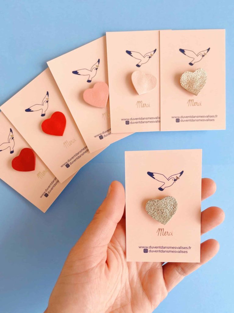 pin's coeur en cuir surcyclé made in France