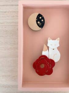 broche renard blanc fait main, dorure à chaud
